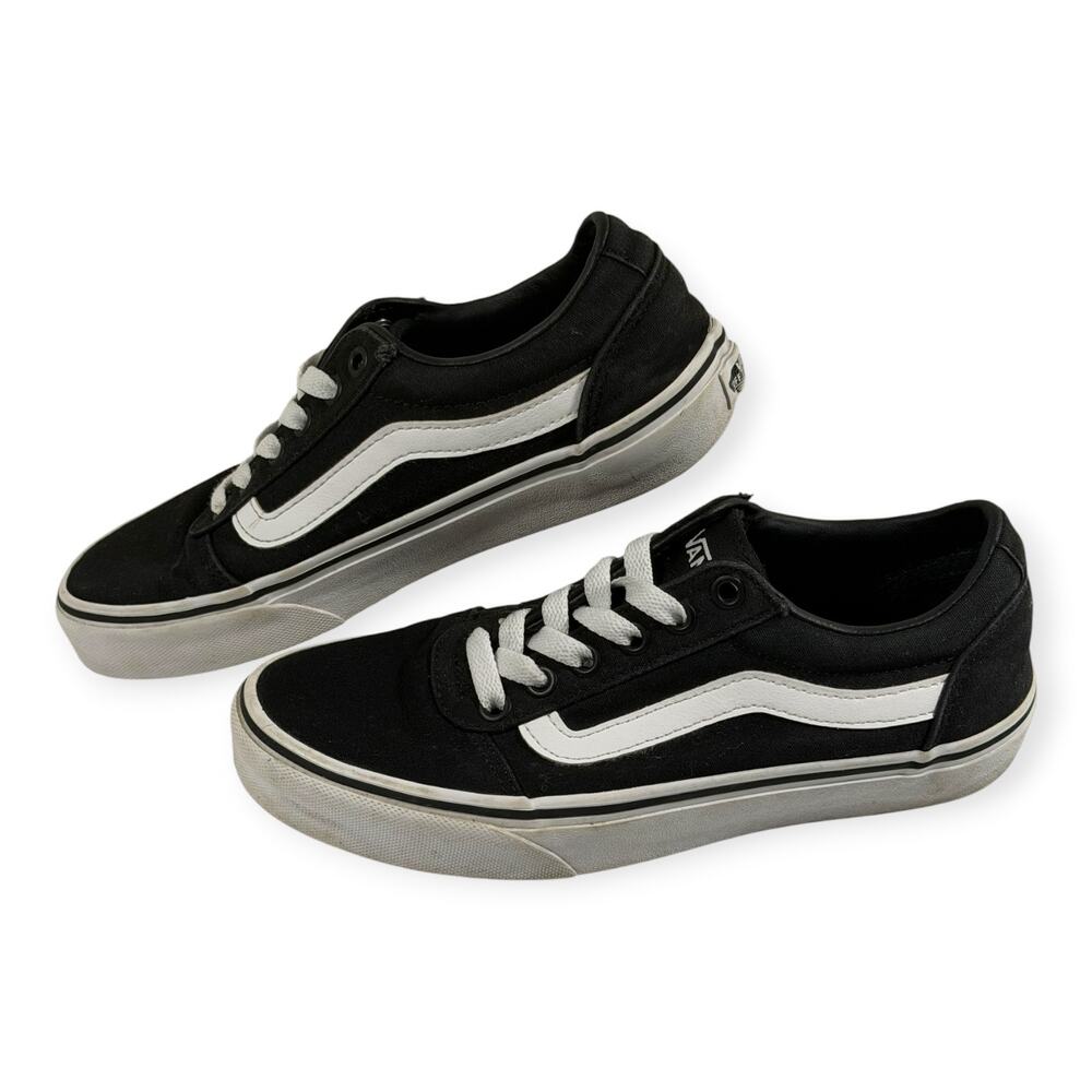 VANS Low Skate Casual Sneakers, Black/White, Canvas, Women's Size 6.5